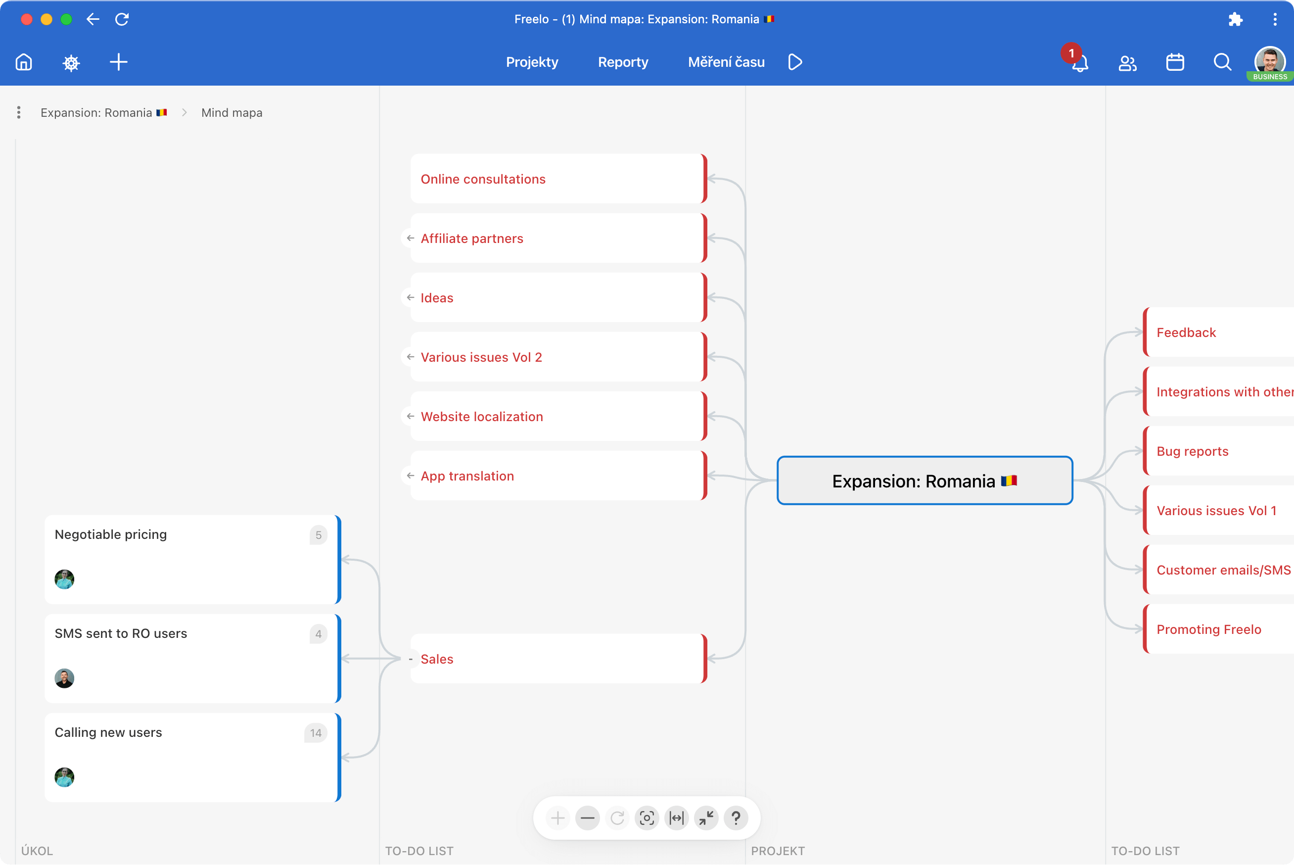 Mind map feature inside of the Freelo application